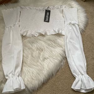 boohoo ruffle off shoulder top